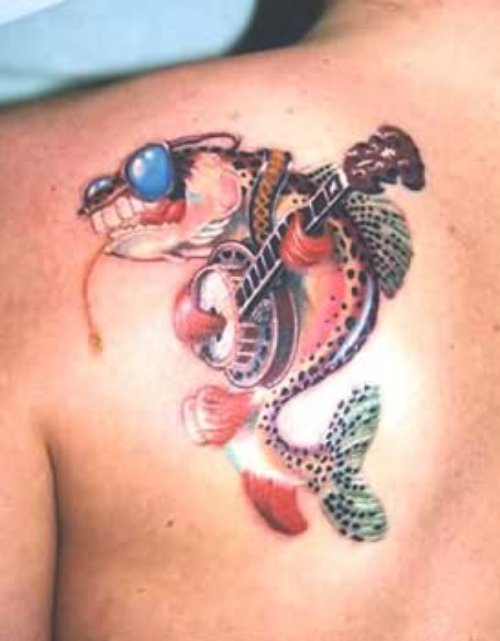 Left Back Shoulder Carp Fish Tattoo